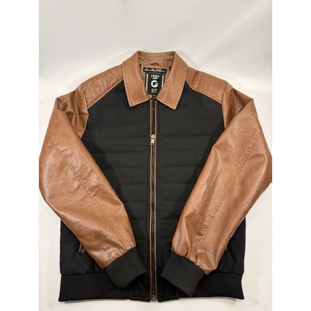 Black Bomber Jacket with Brown Leather Sleeves